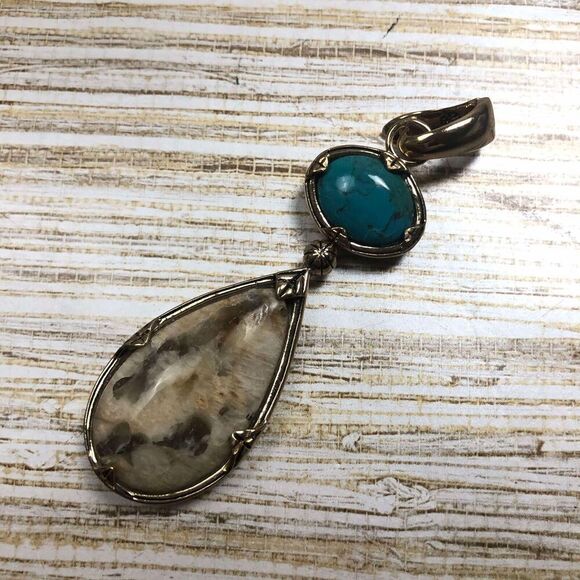 834 Studio Barse Jasper & Turquoise Bronze enhancer pendant - Picture 1 of 2